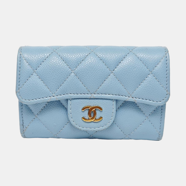 CLASSIC FLAP Quilted Grained Calfskin Blue Card Holder