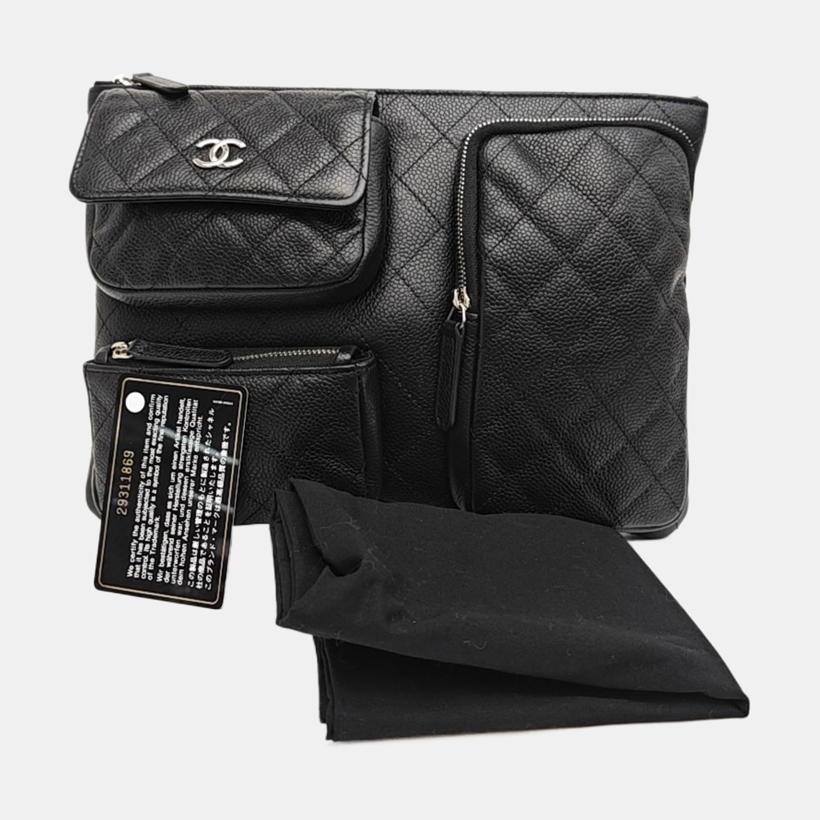 Quilted Grained Calfskin Clutch Black