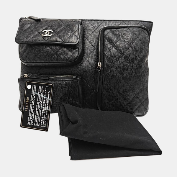 Quilted Grained Calfskin Clutch Black