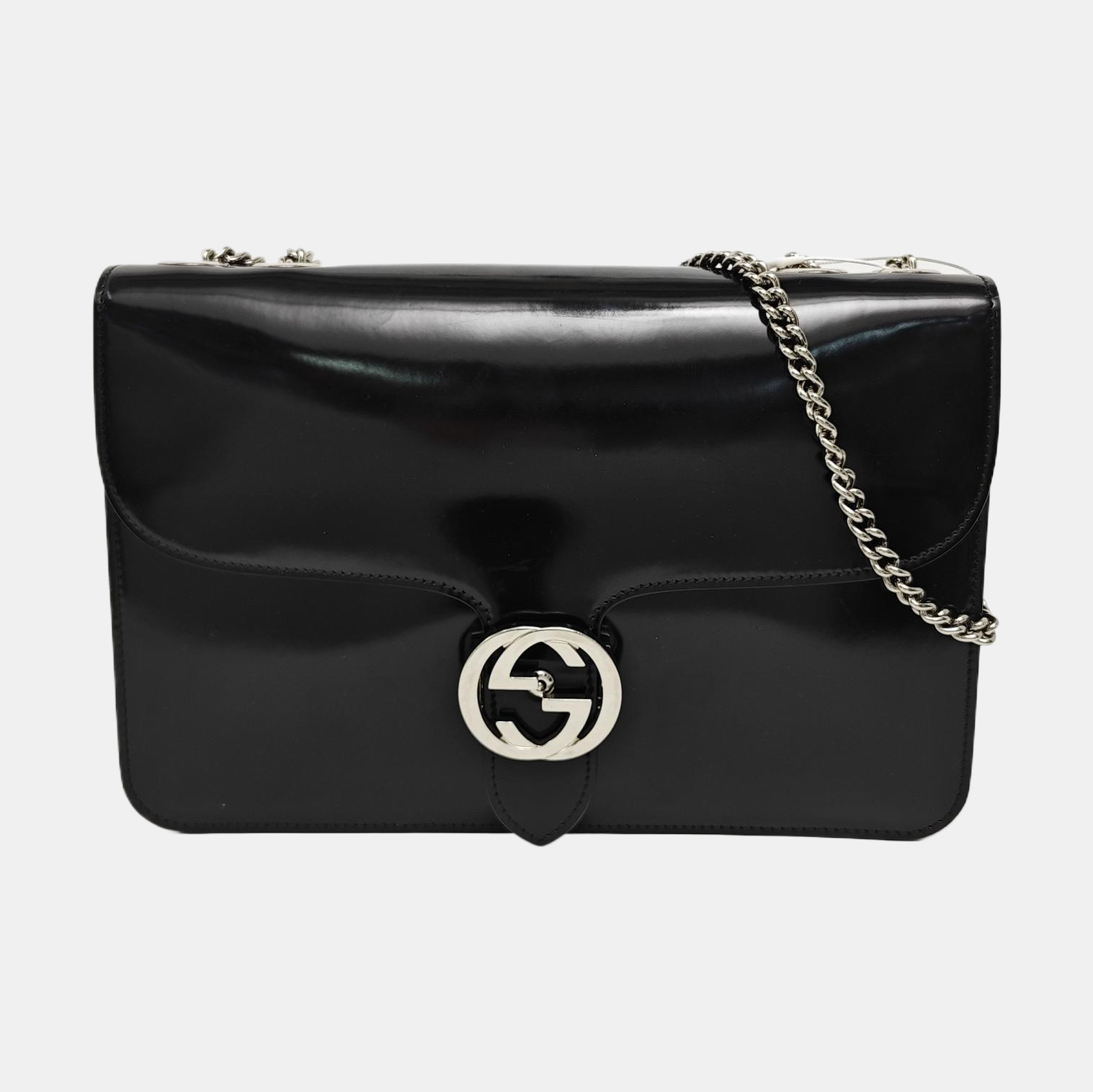 G entrelazada de charol negro grande