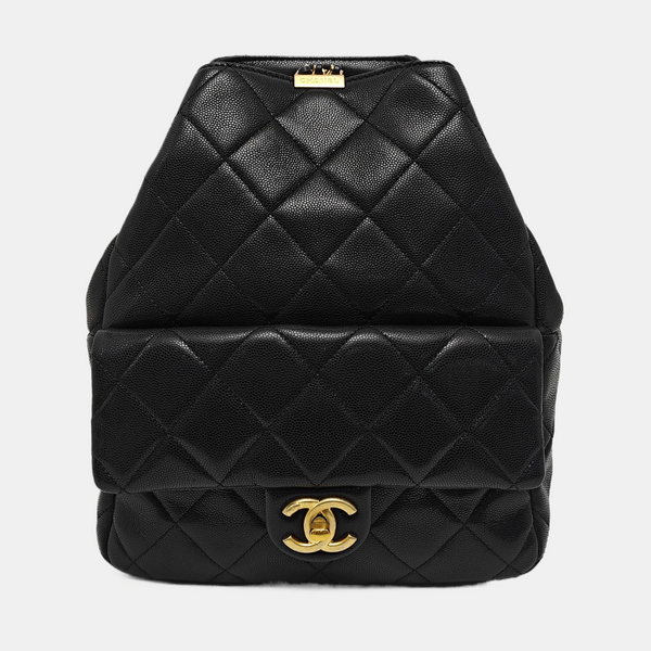Quilted Grained Calfskin Backpack Black