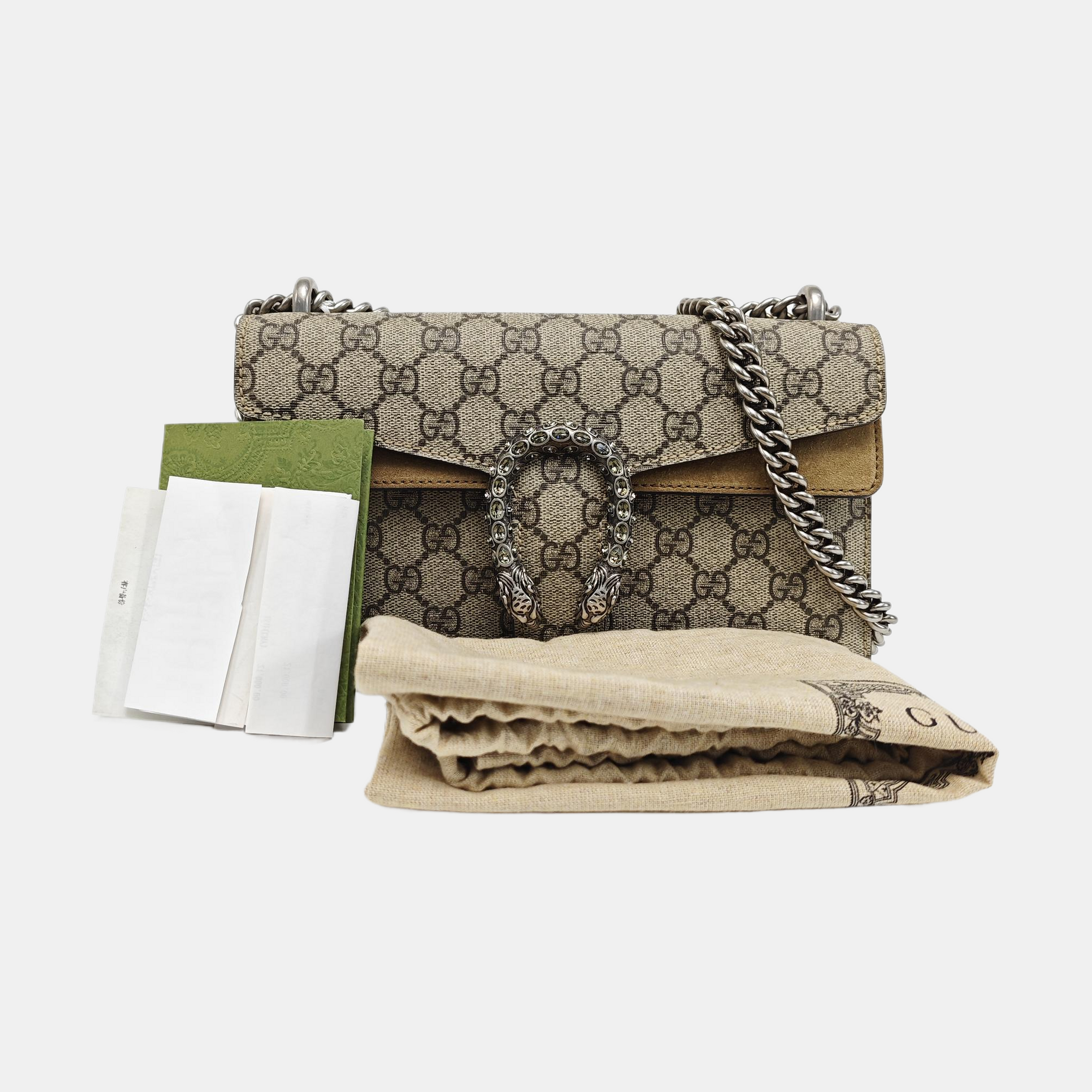 Dionysus Small Monogram Coated Canvas Beige