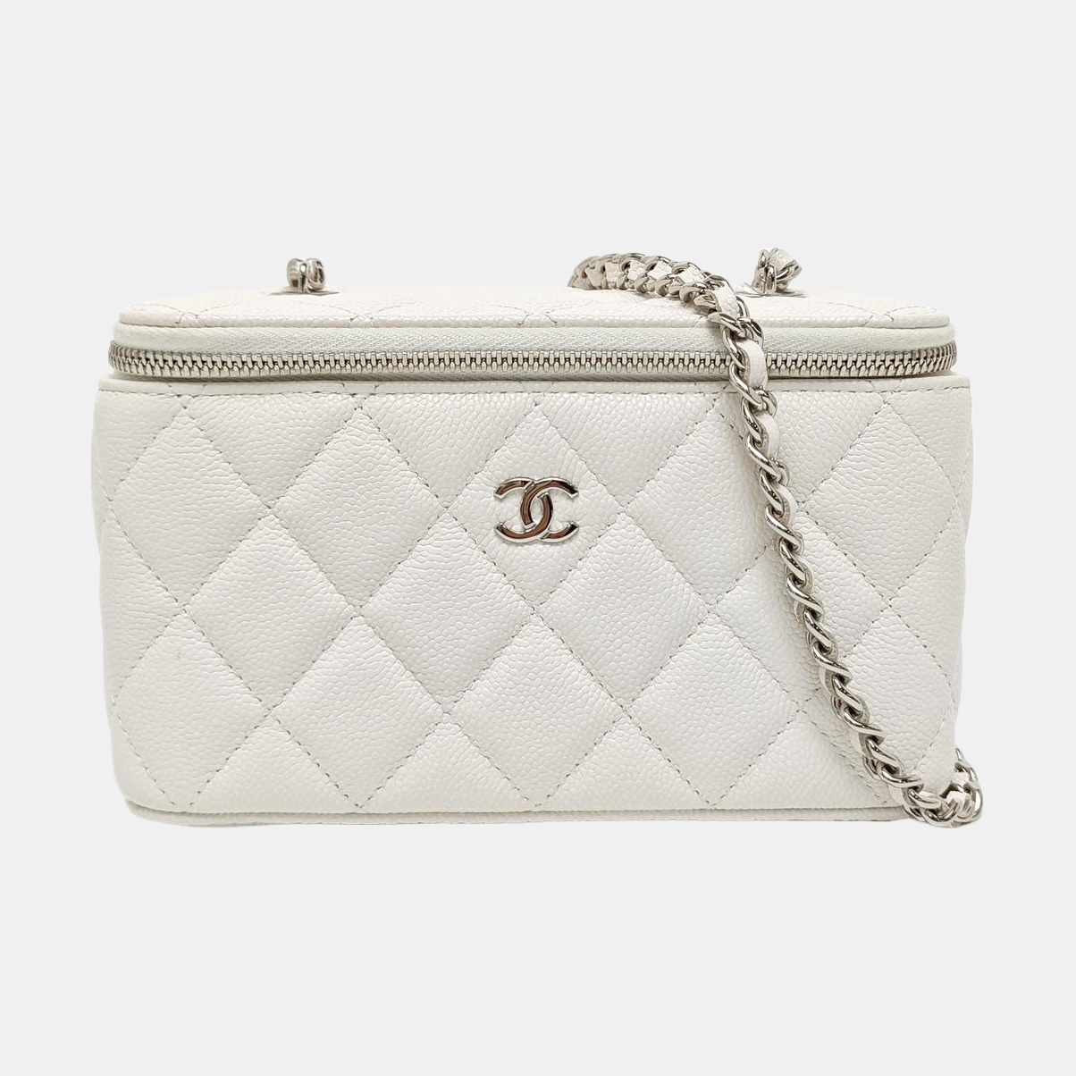 VANITY CASE Small Quilted Grained Calfskin White