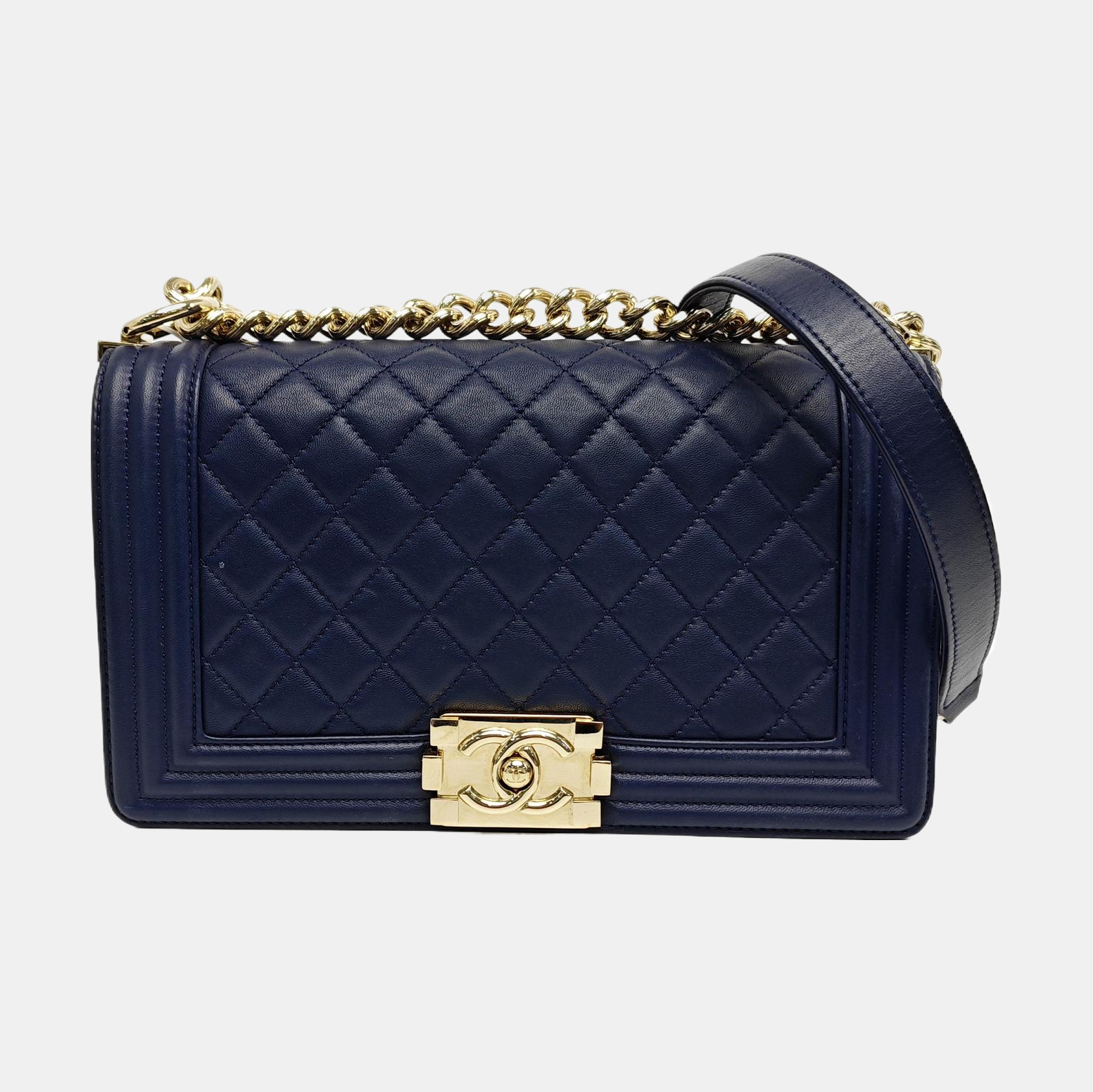 BOY CHANEL Medium Quilted Calfskin Blue