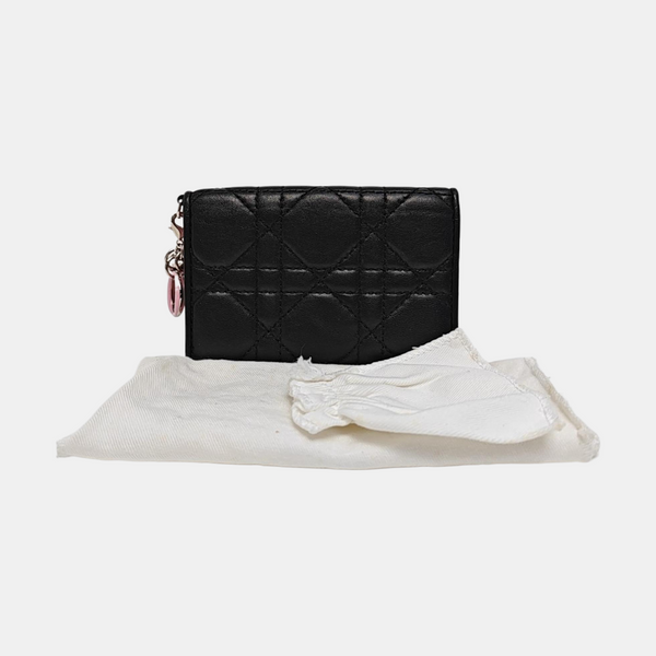 Authenticated pre-owned  Lady Dior Quilted Lambskin Black Wallet - Wallet at Looply