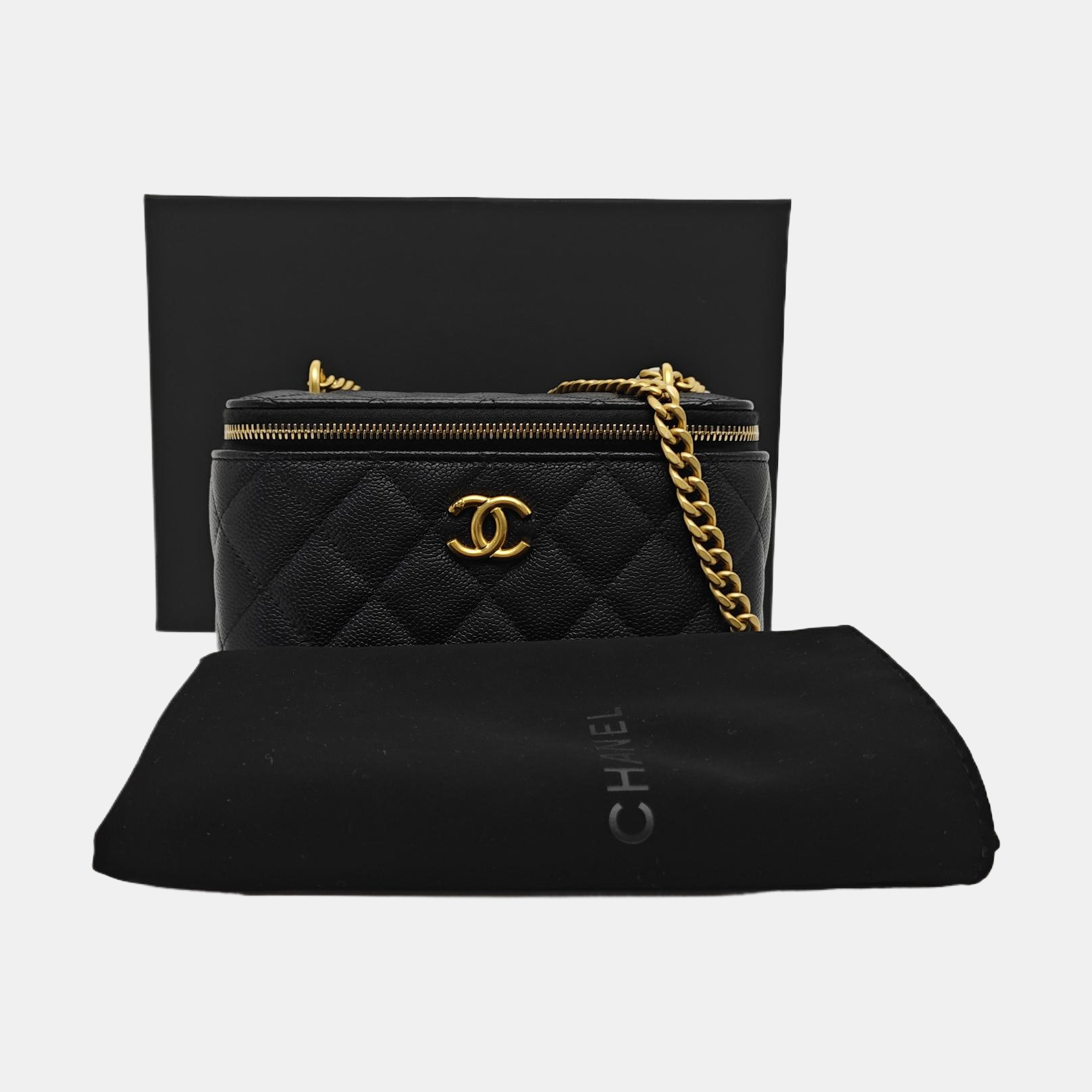 VANITY CASE Small Quilted Grained Calfskin Black