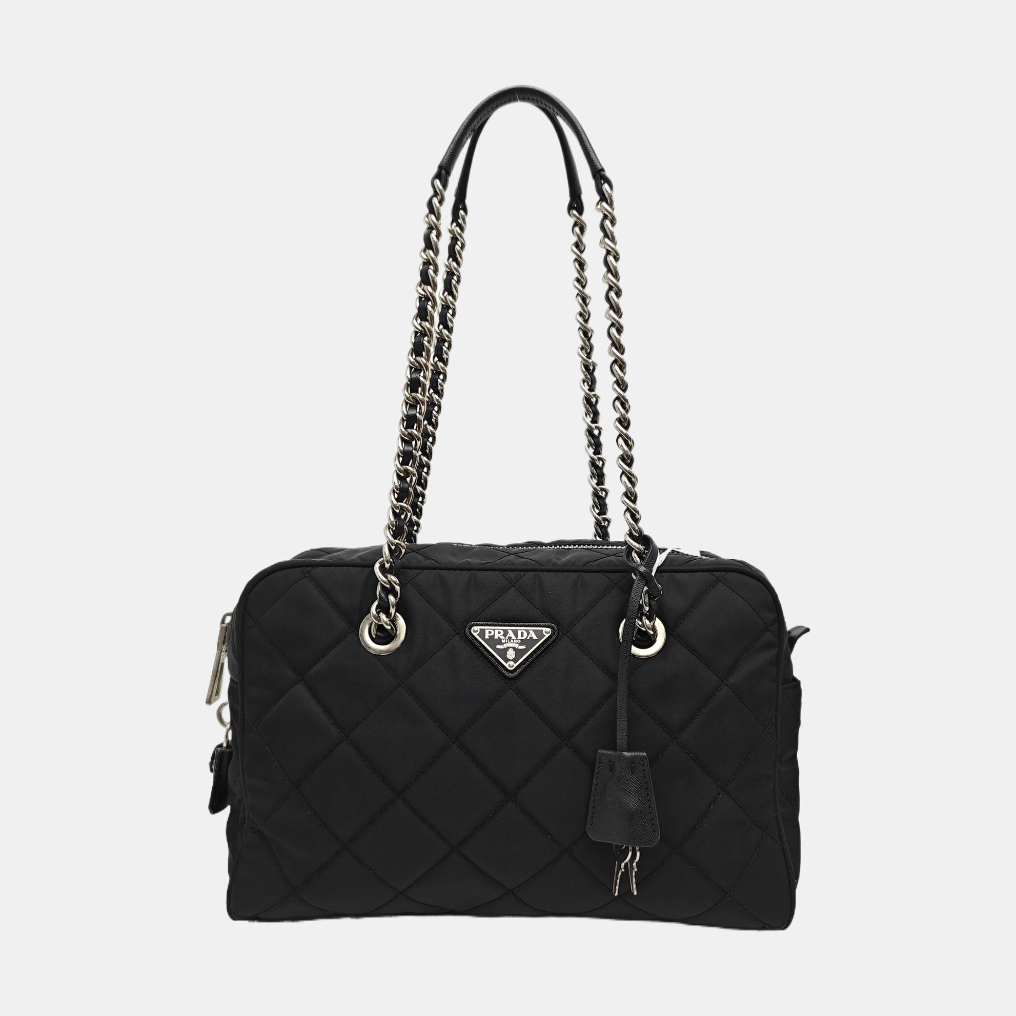 Quilted Nylon Top Handle Bag Black
