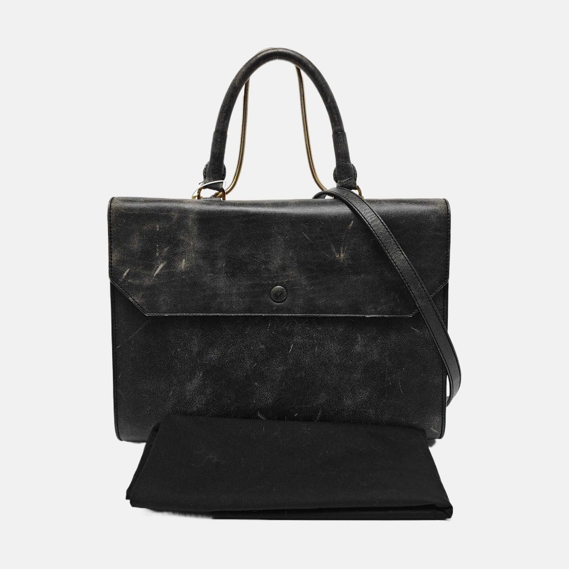 Leather Top Handle Bag Black