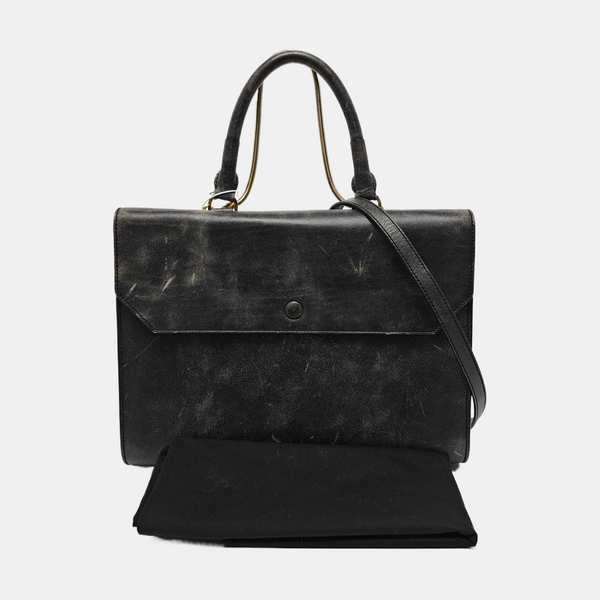 Leather Top Handle Bag Black