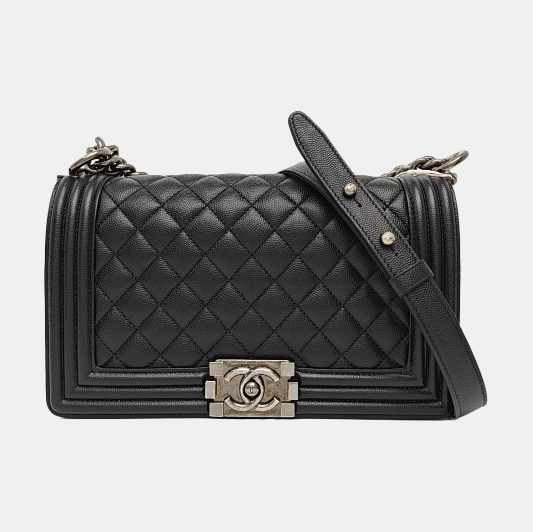BOY CHANEL Medium Quilted Grained Calfskin Black