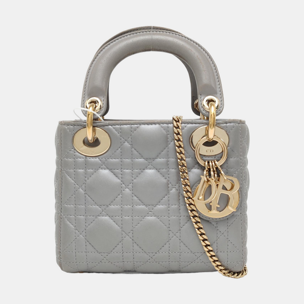Lady Dior Mini Cannage Lambskin Gray
