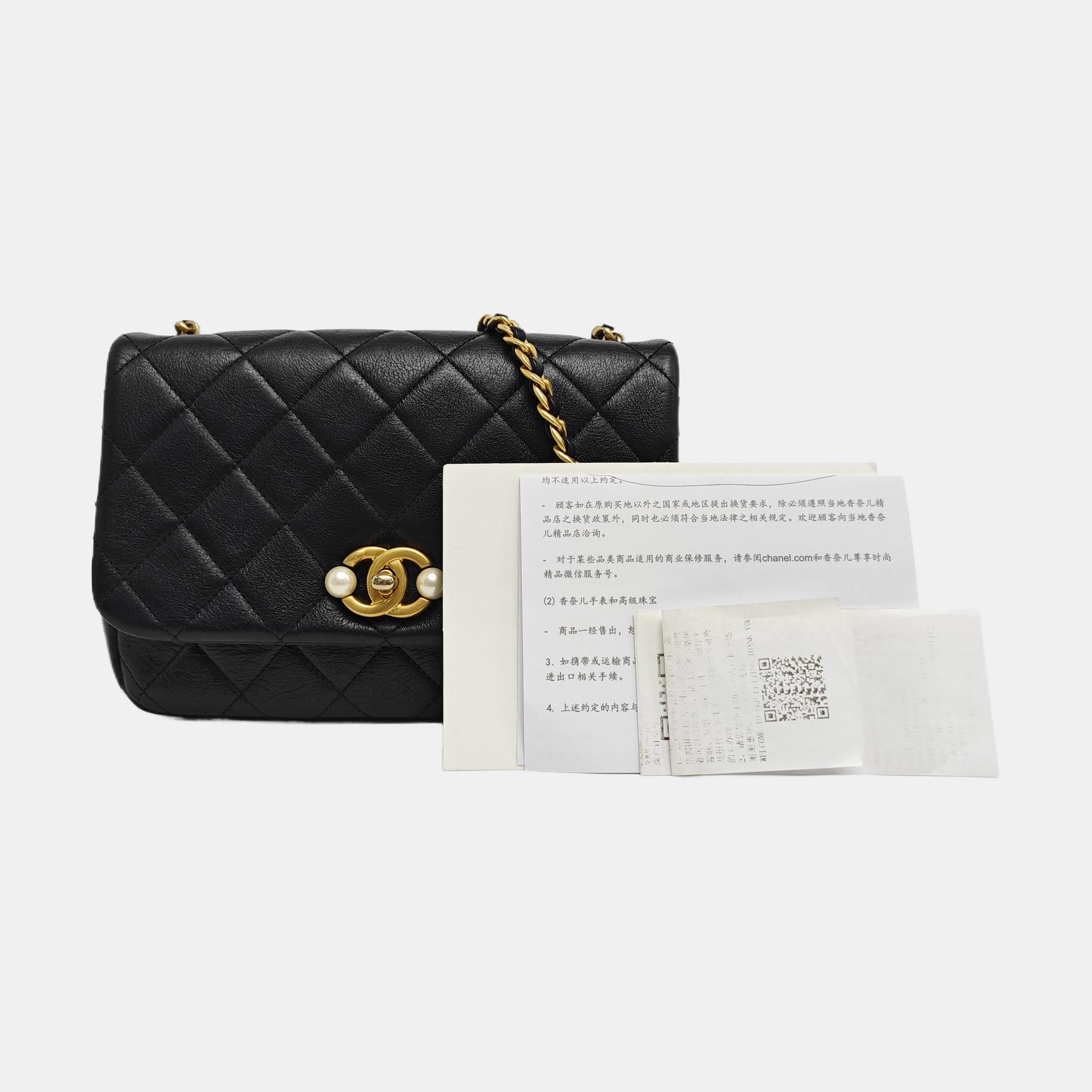 Quilted Calfskin Shoulder Bag Black