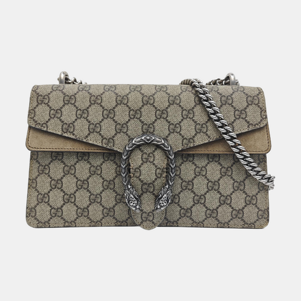 Dionysus Small Monogram Coated Canvas Beige
