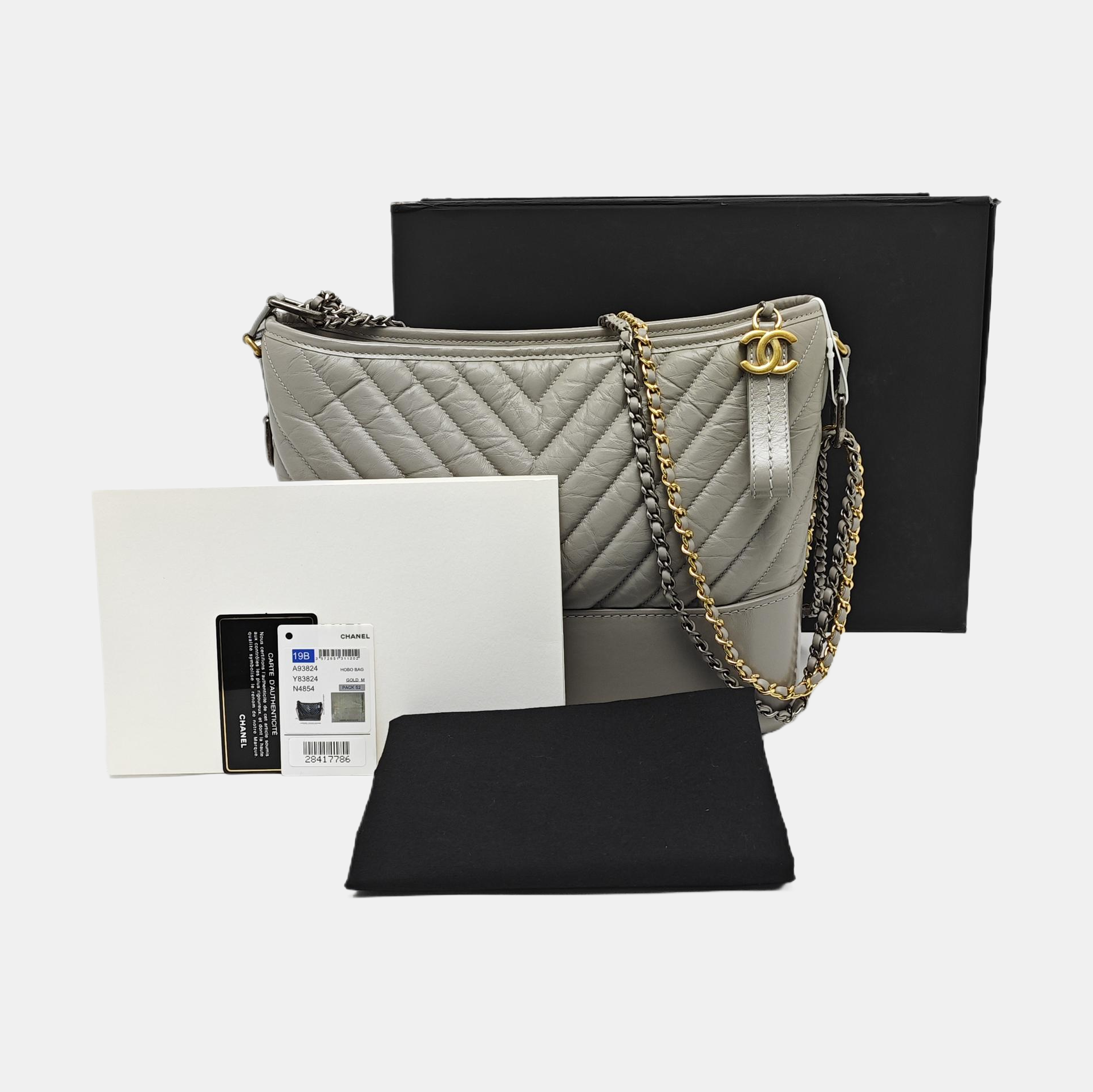 GABRIELLE Medium Chevron Calfskin Gray
