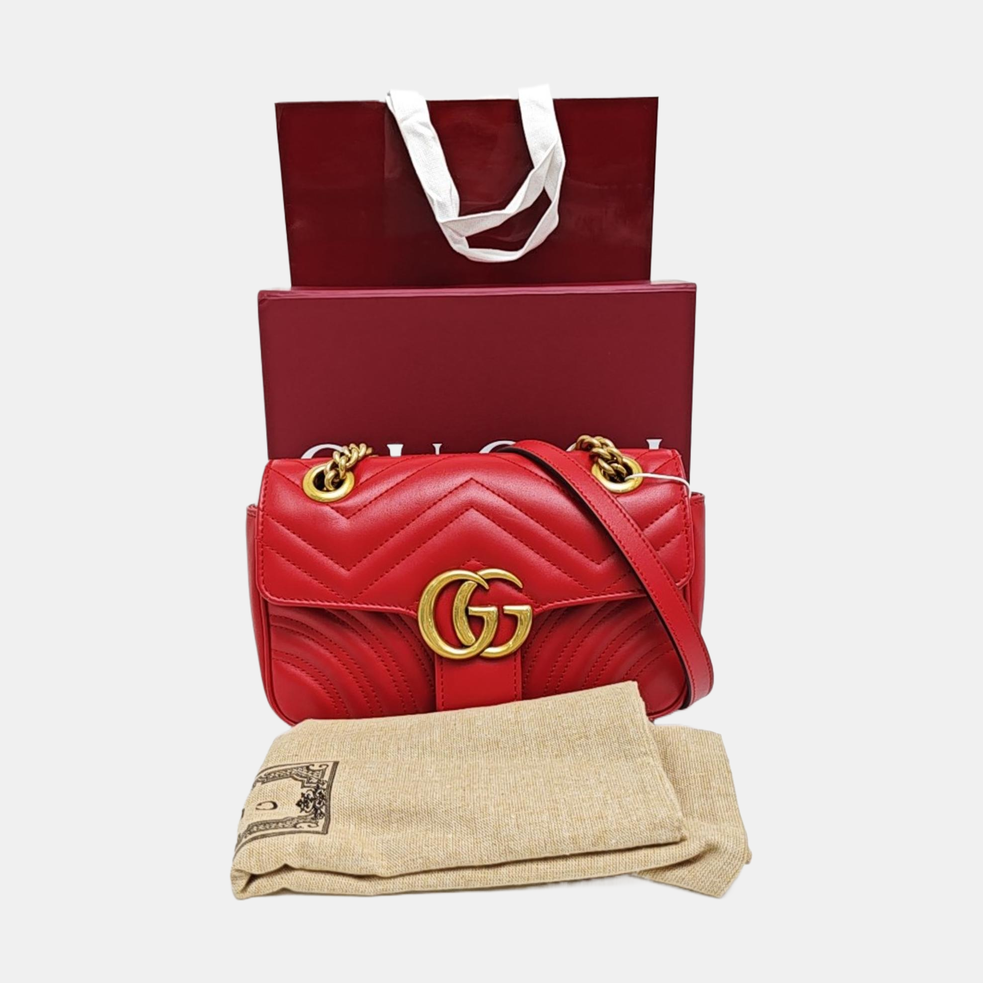 GG Marmont Small Quilted Calfskin Red