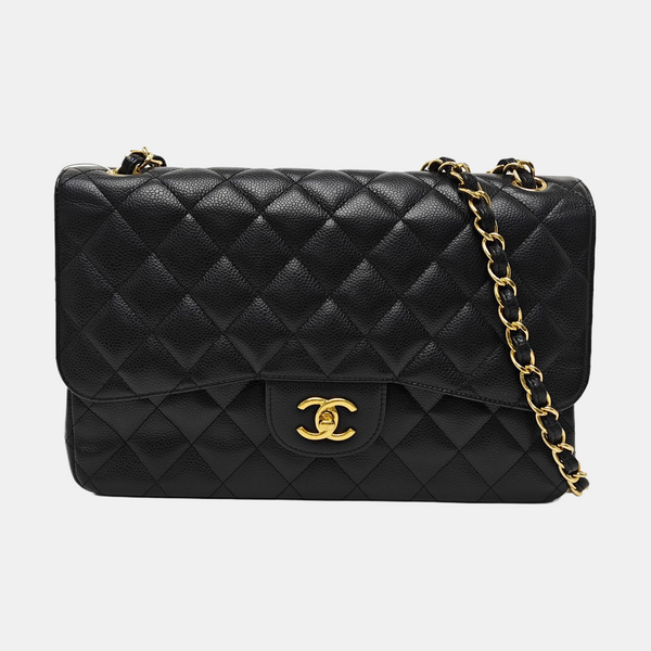 CLASSIC FLAP Jumbo Quilted Grained Calfskin Black