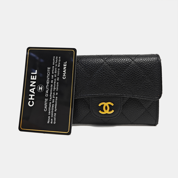 CLASSIC FLAP Quilted Grained Calfskin Black Wallet