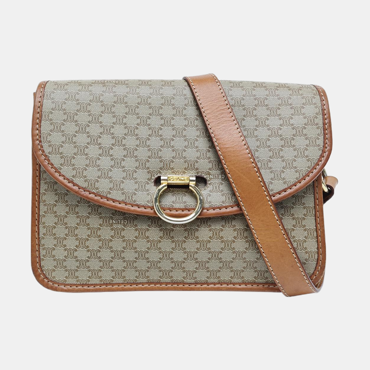 Coated Canvas Shoulder Bag Beige