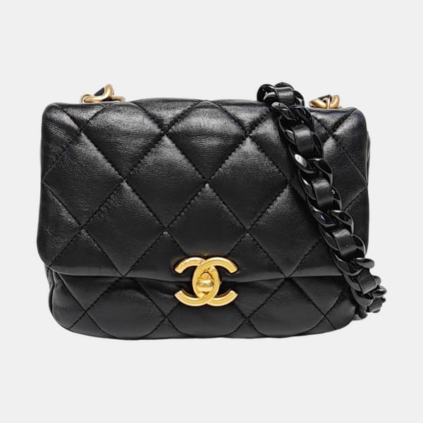 Quilted Lambskin Shoulder Bag Black