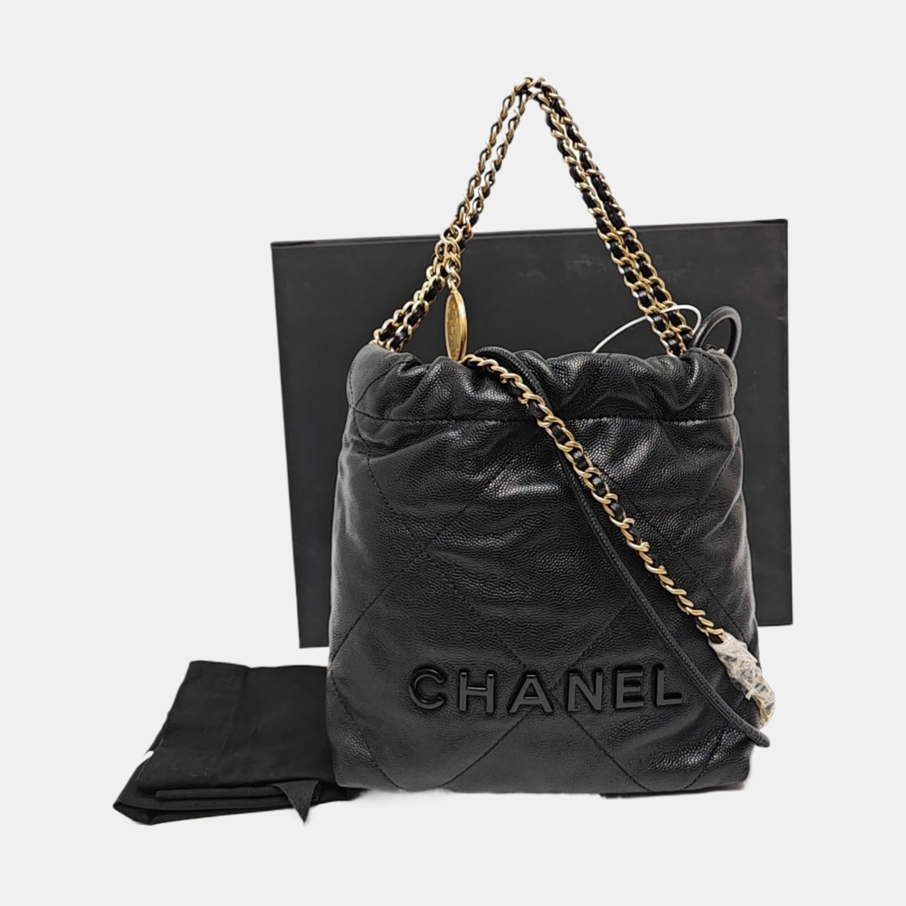 CHANEL 22 Mini Quilted Grained Calfskin Black