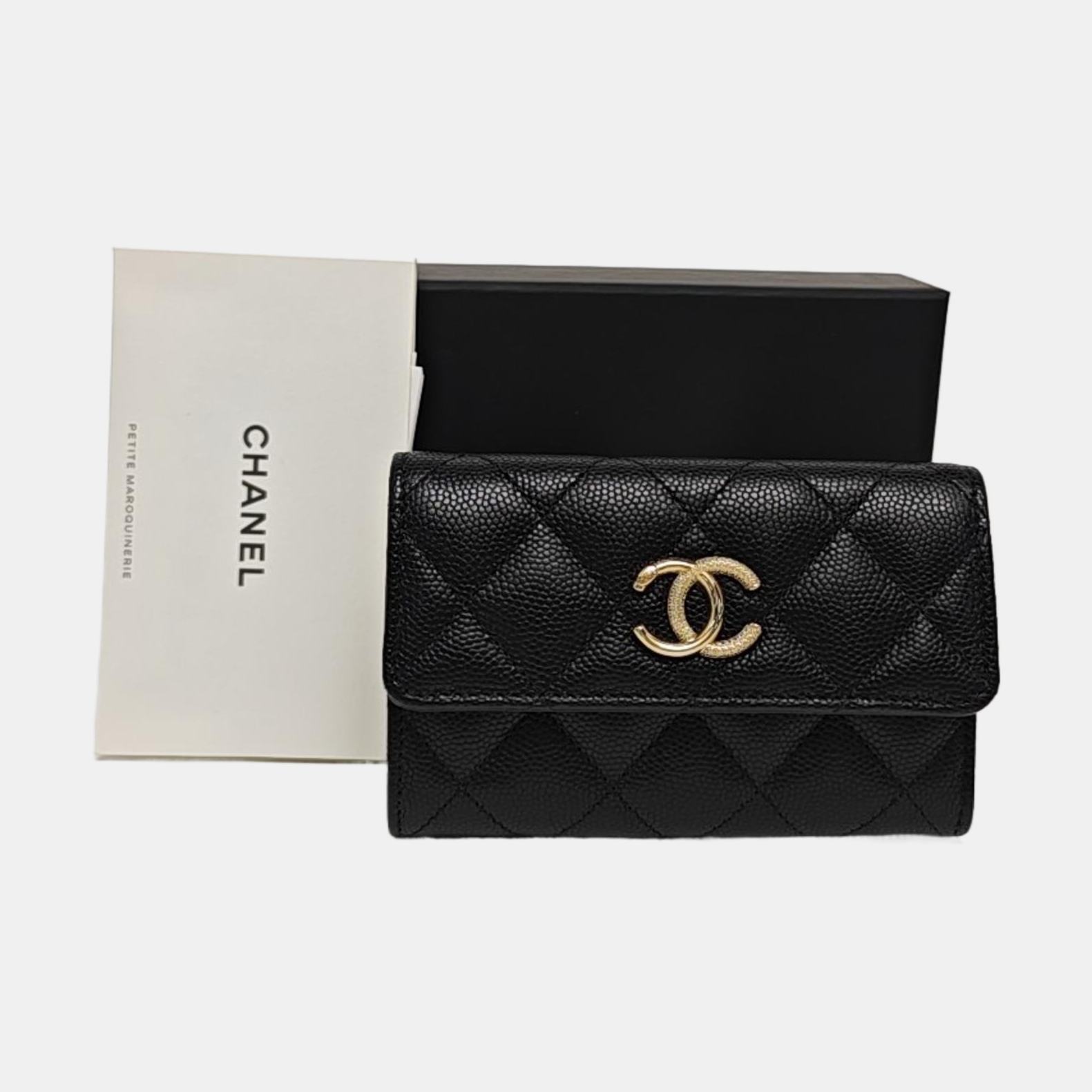 Quilted Grained Calfskin Wallet Black