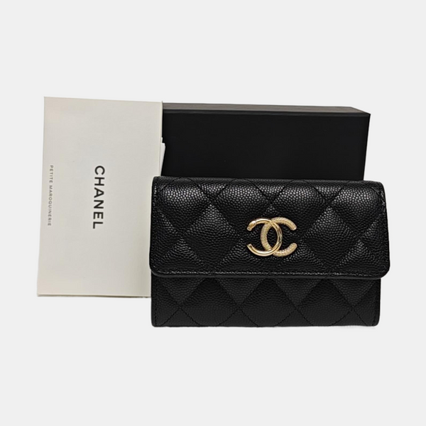 Quilted Grained Calfskin Wallet Black