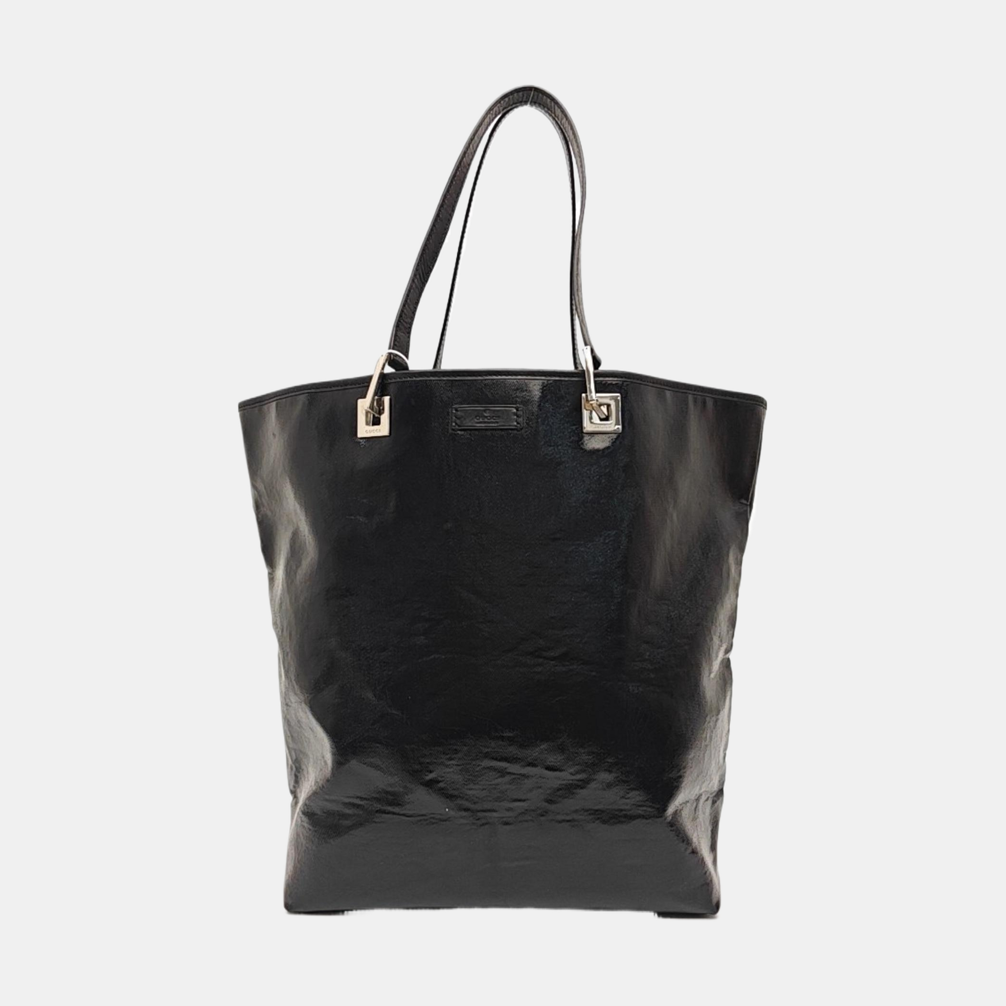 Patent Leather Top Handle Bag Black