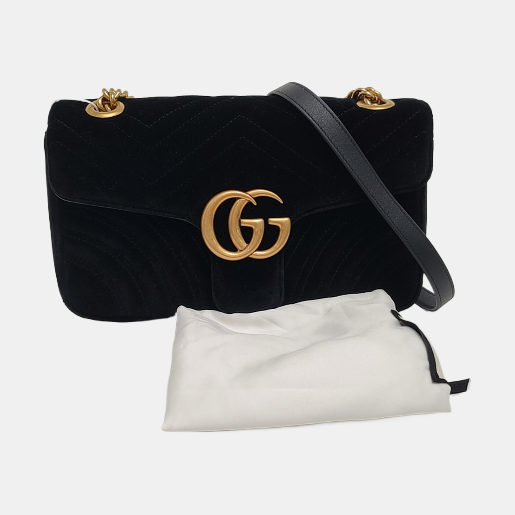 GG Marmont Medium Quilted Velvet Black
