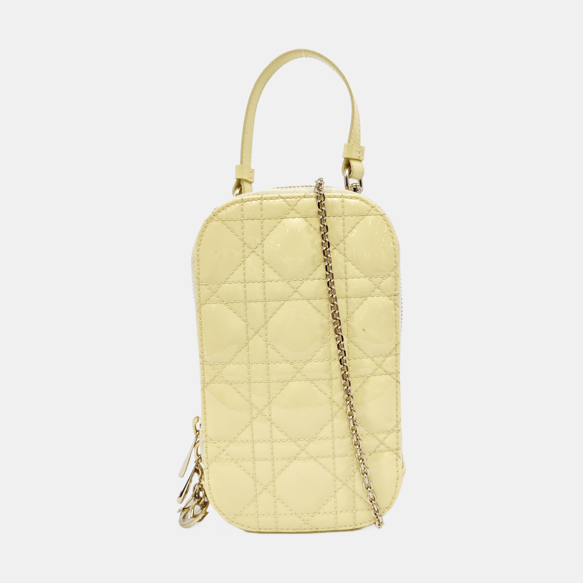 Lady Dior Mini Cannage Patent Leather Yellow