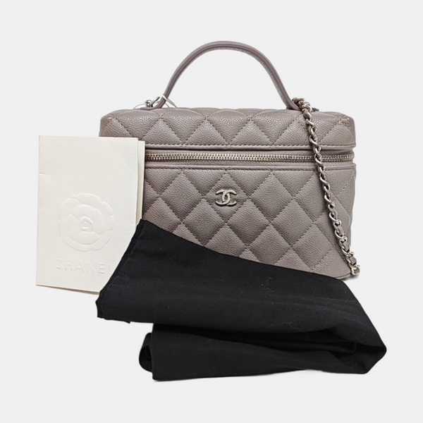 VANITY CASE Quilted Grained Calfskin Gray