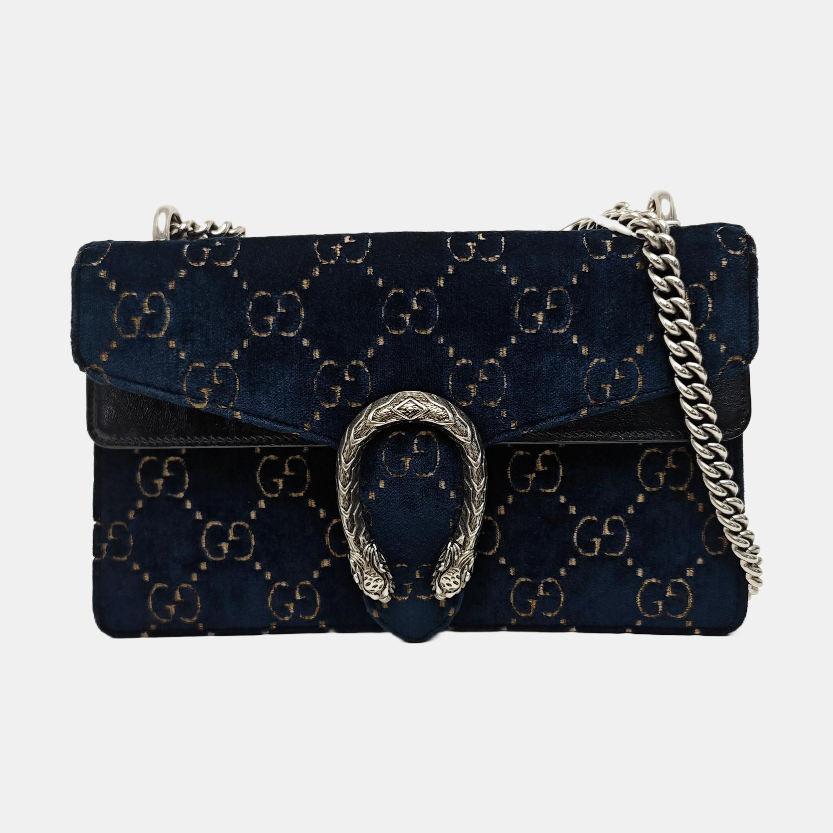 Dionysus Small Monogram Velvet Blue