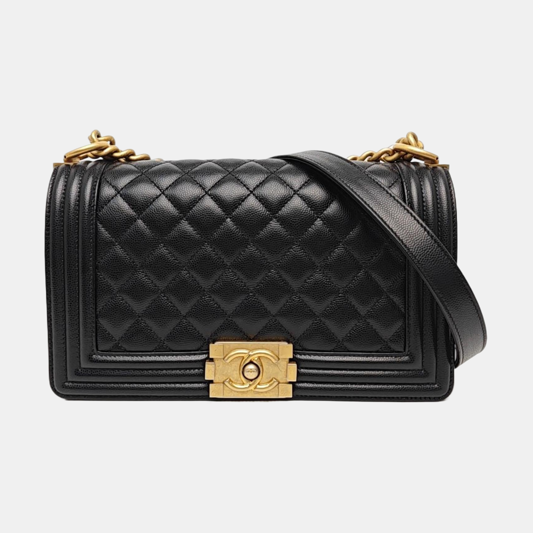 BOY CHANEL Medium Quilted Grained Calfskin Black