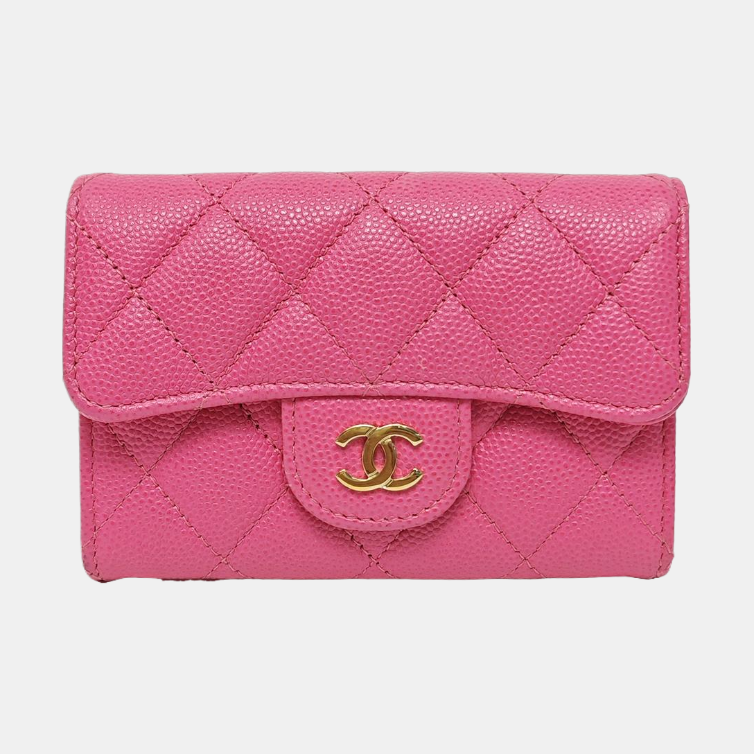 CLASSIC FLAP Quilted Grained Calfskin Pink Wallet