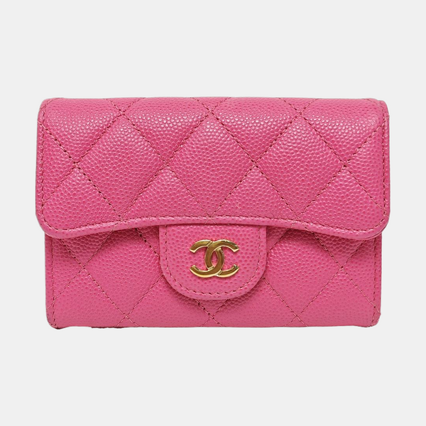 CLASSIC FLAP Quilted Grained Calfskin Pink Wallet