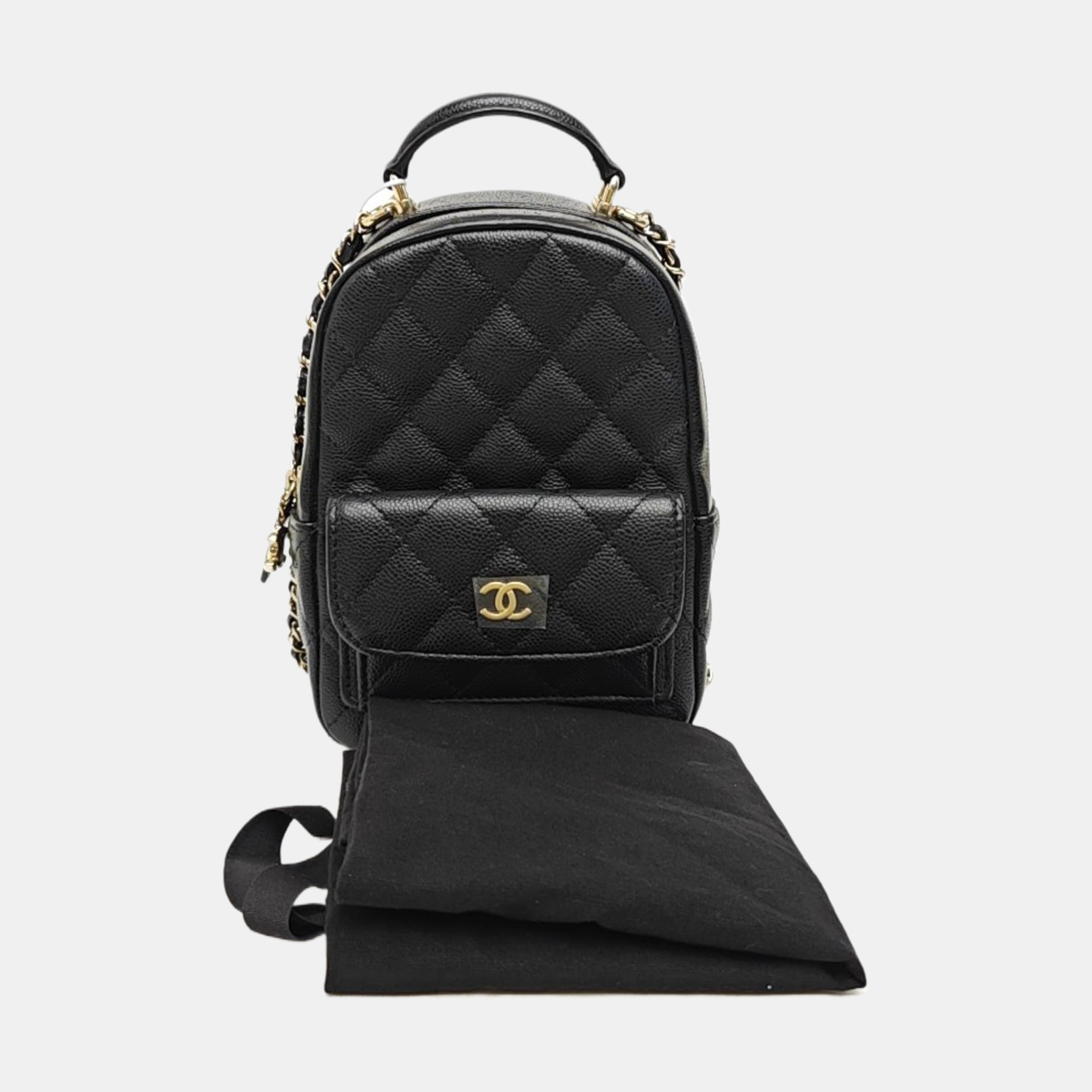 Quilted Grained Calfskin Backpack Mini Black