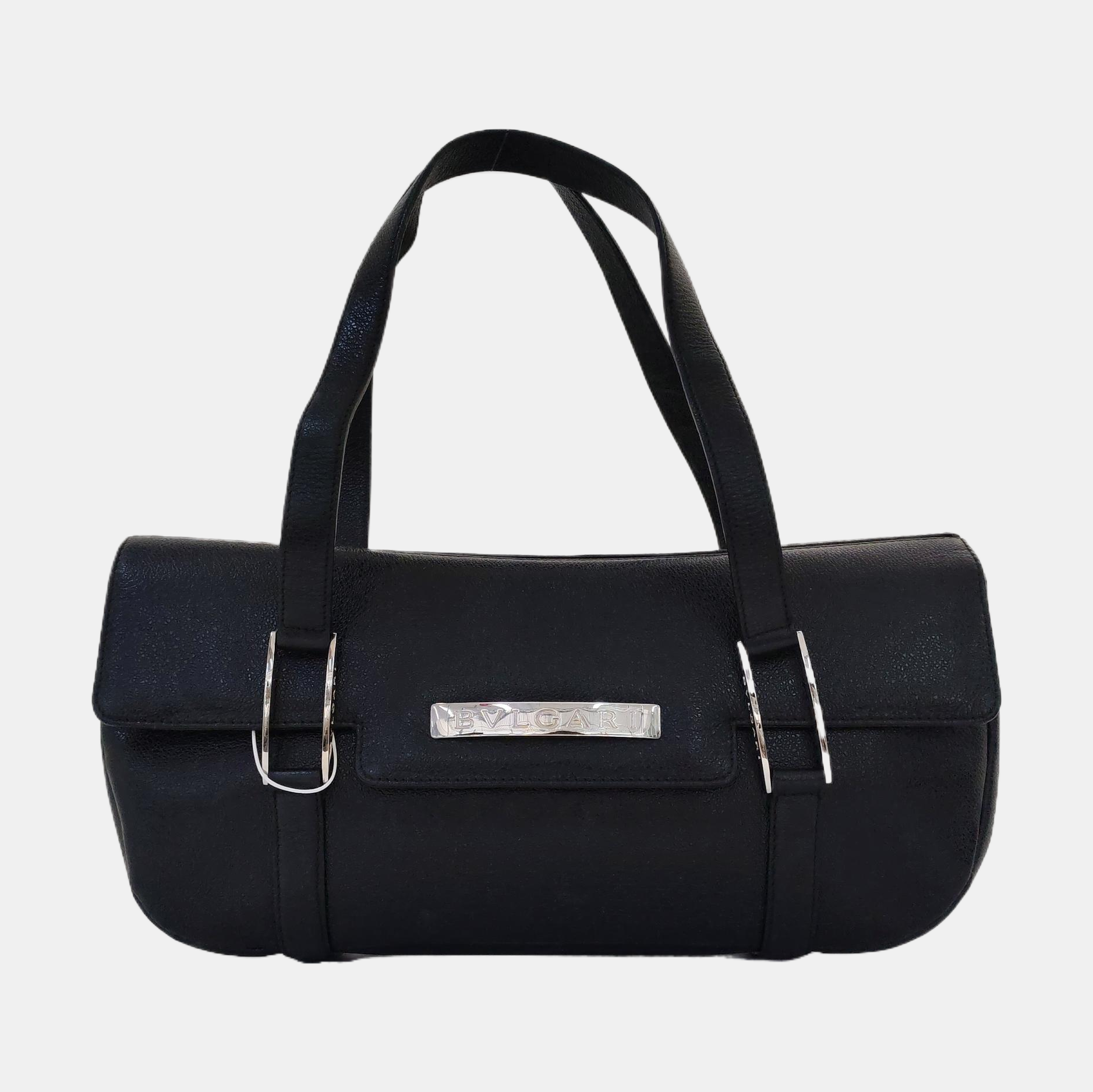 BVLGARI LOGO Calfskin Black