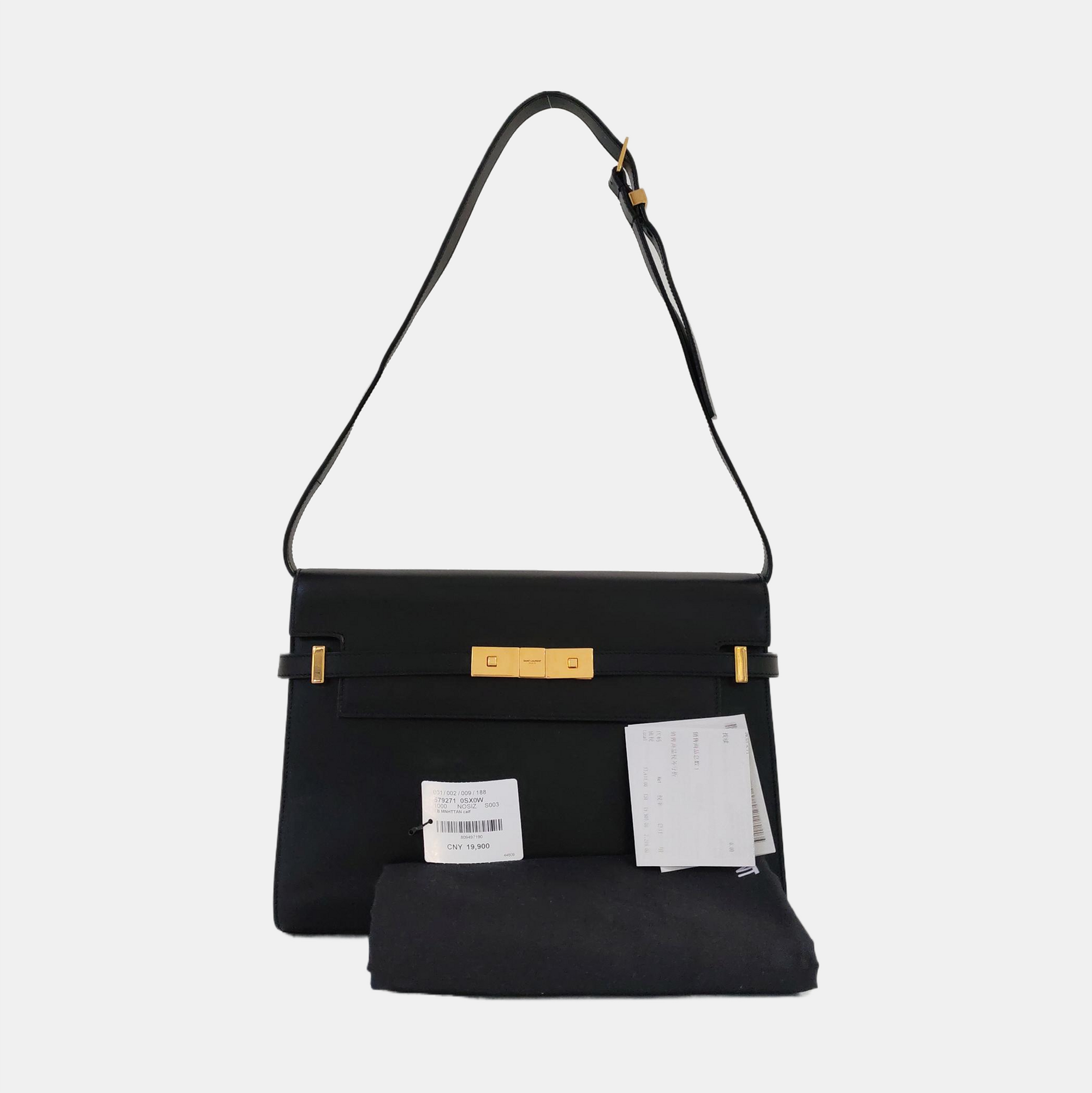 Authenticated pre-owned  MANHATTAN Calfskin Black - Top Handle Bag at Looply