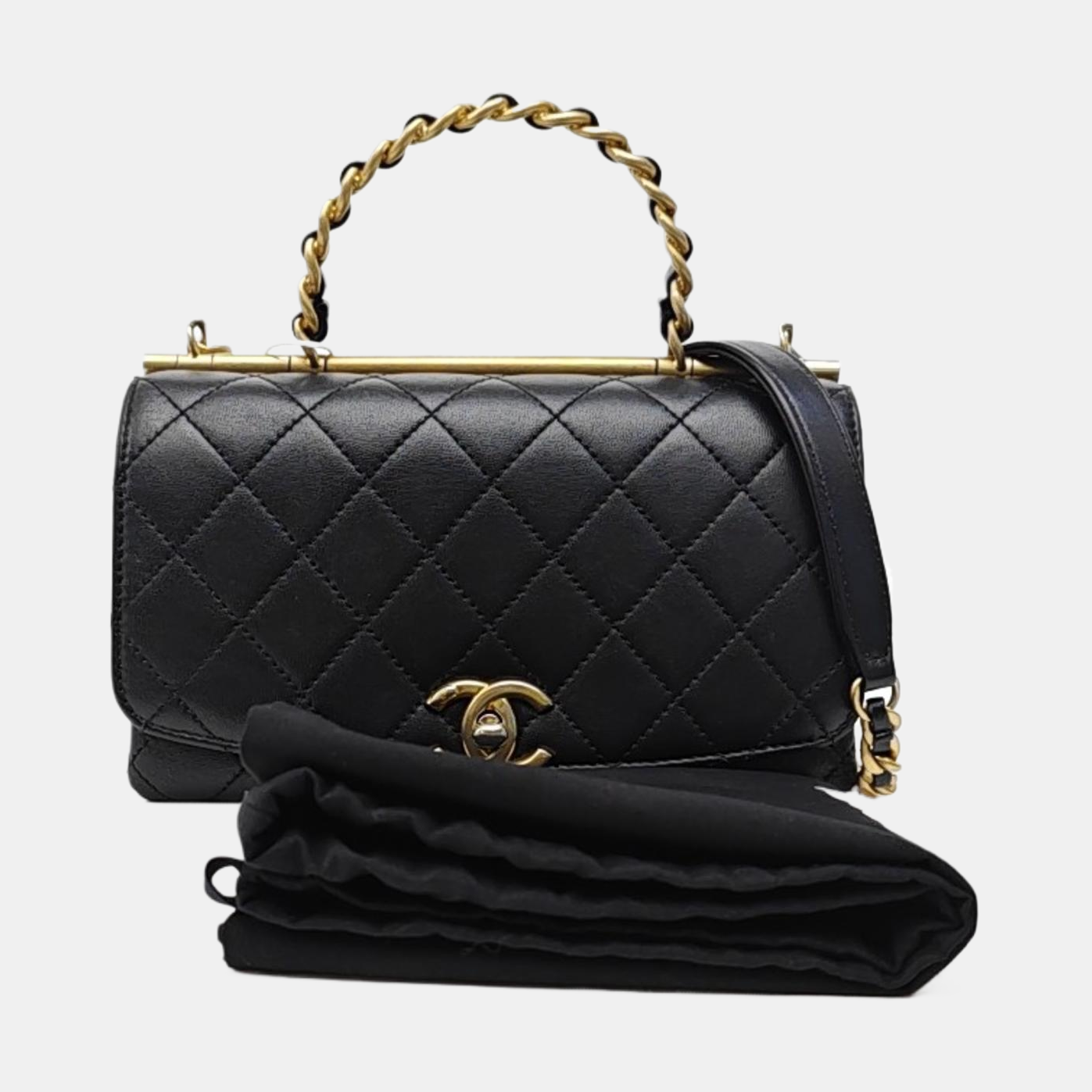 TWO TONE CHAIN HANDLE Small Quilted Lambskin Black