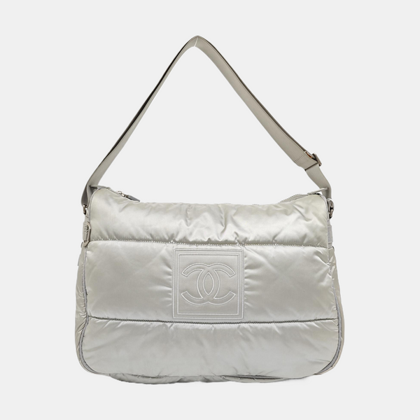Quilted Nylon Shoulder Bag Gray