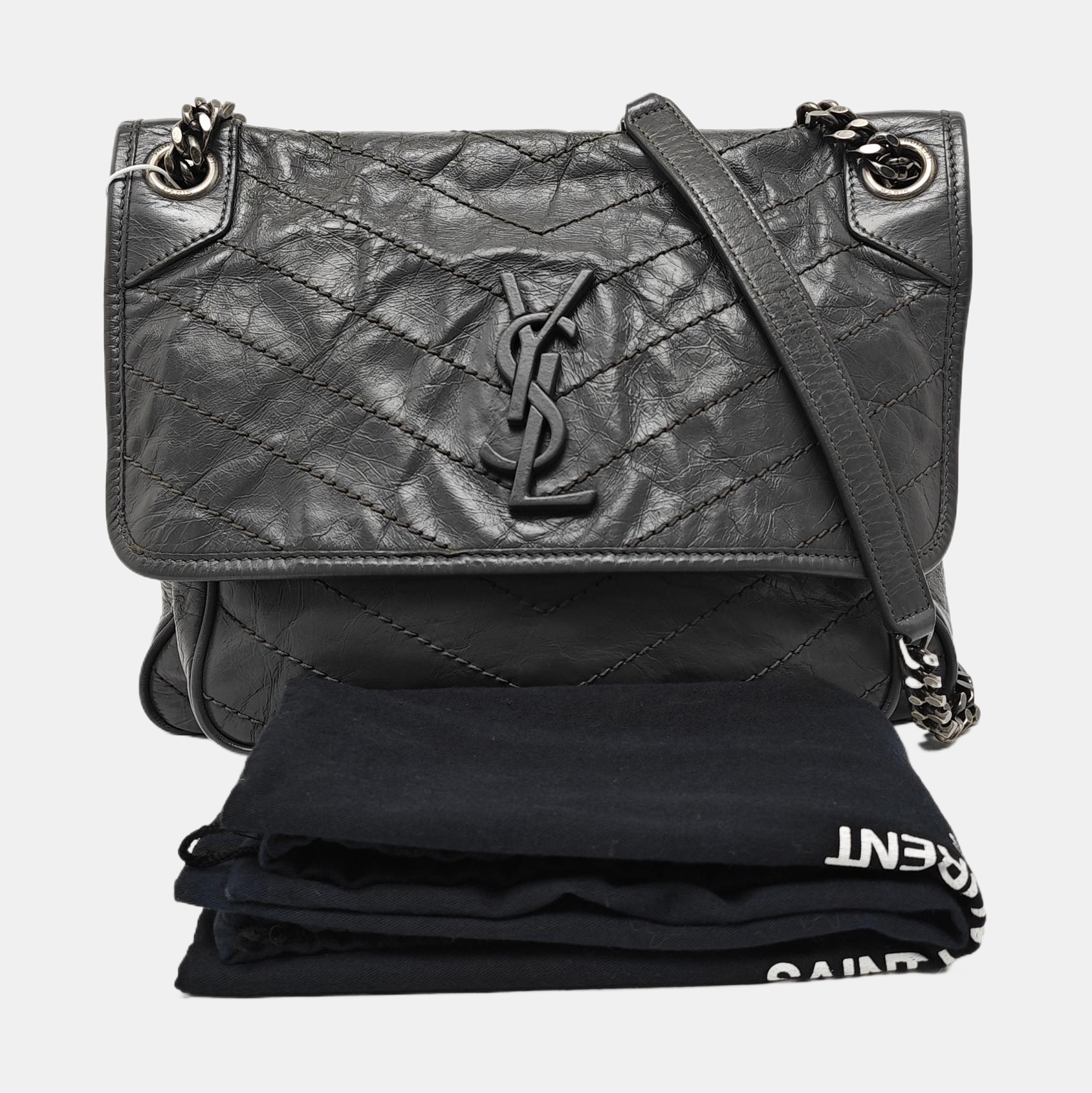 NIKI Medium Chevron Calfskin Gray