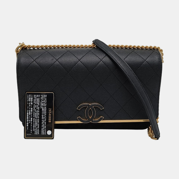 LADY COCO Medium Quilted Grained Calfskin Black