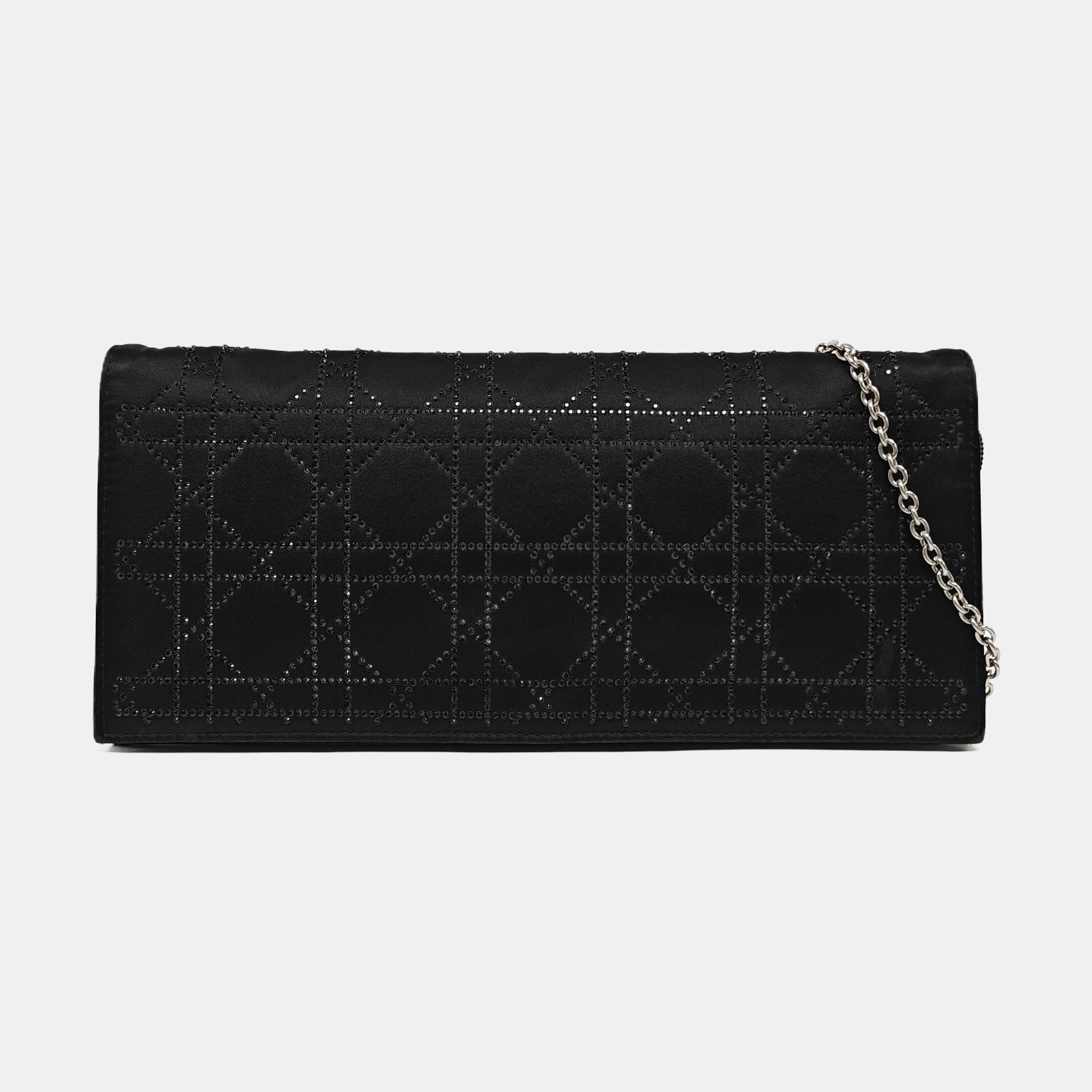 Cannage Silk Satin Shoulder Bag Black