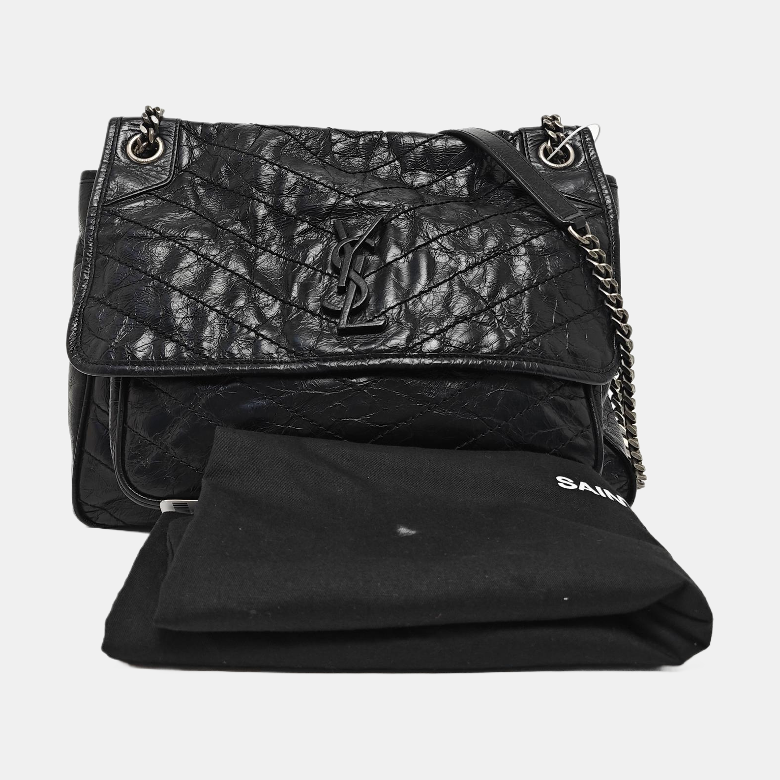 NIKI Large Chevron Calfskin Black