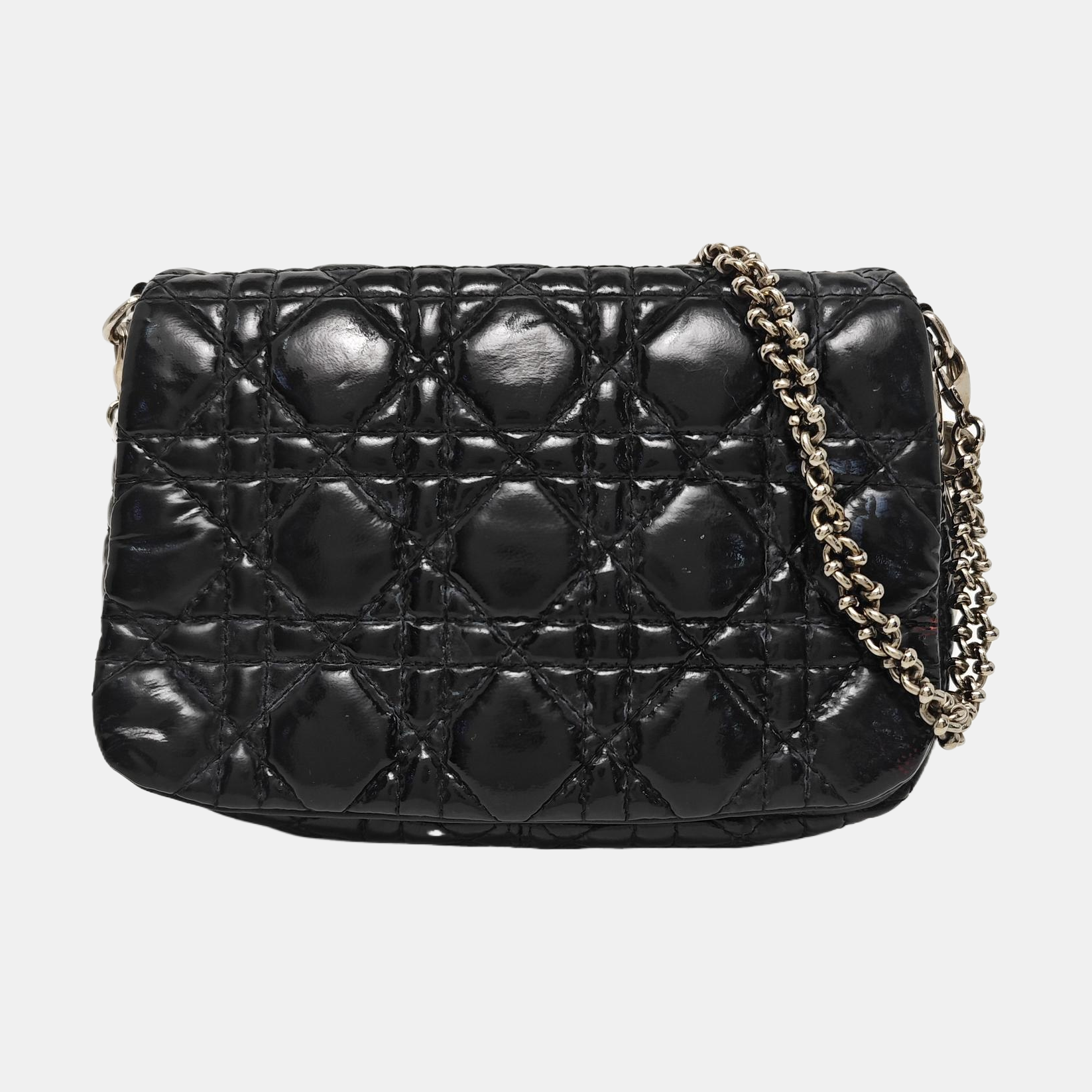 Cannage Patent Leather Shoulder Bag Black