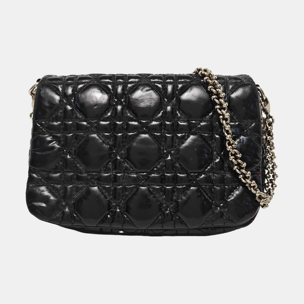 Cannage Patent Leather Shoulder Bag Black