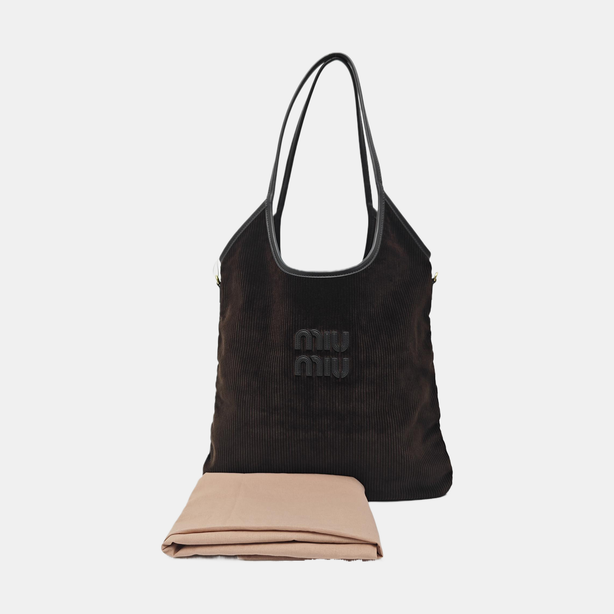 Corduroy Top Handle Bag Brown