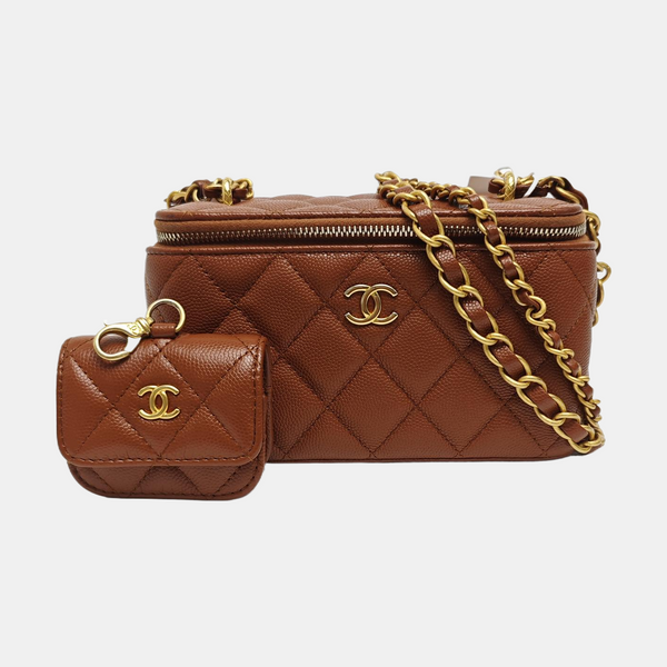 VANITY CASE Medium Quilted Grained Calfskin Brown