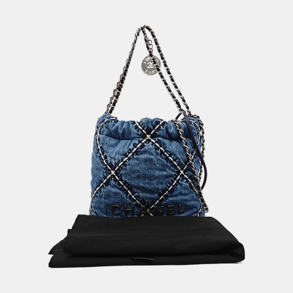 CHANEL 22 Mini Quilted Denim Blue
