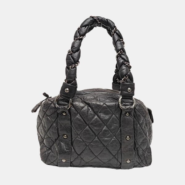 Quilted Calfskin Top Handle Bag Gray