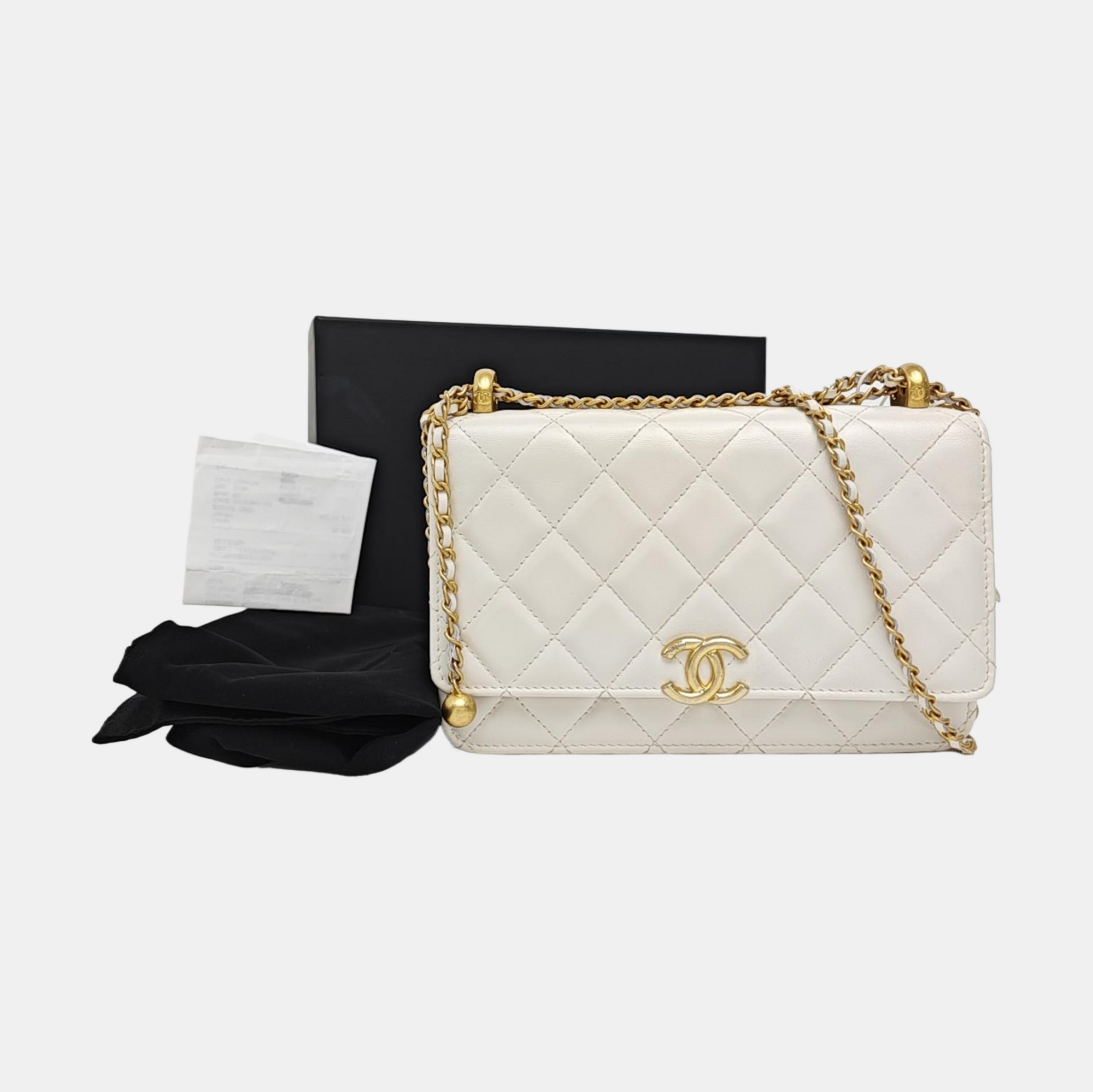 Quilted Calfskin Shoulder Bag White